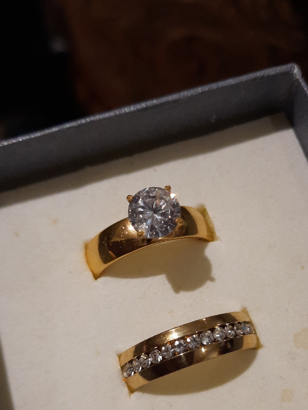 Yellow Gold Stainless Steel Solitaire Cz Wide Band & Eternity Ring Comfort Fit